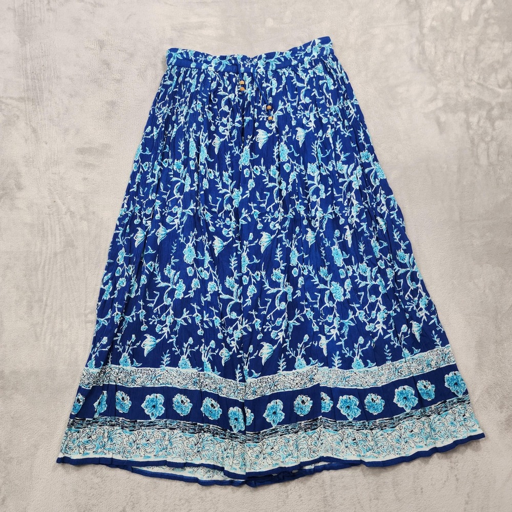 Vintage Liz Baker Essentials Skirt Women L Blue Floral Peasant Rayon Boho Casual